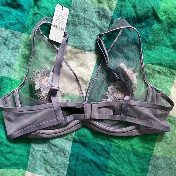 Moonlight Sheer Plunge Mauve Floral Embroidered Bra & Matching Thong - Picture 6 of 15